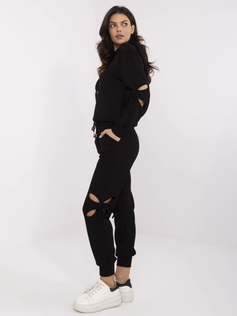 Czarny dwuczęściowy komplet damski z wiązaniami