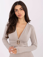 Beżowe eleganckie body z głębokim dekoltem