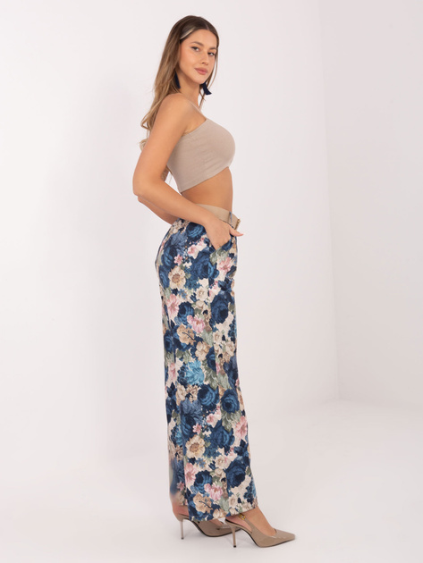 Ciemnoniebieskie garniturowe spodnie z printem RUE PARIS