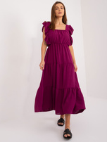 Wholesale Dark Purple Midi Dress with Ruffle