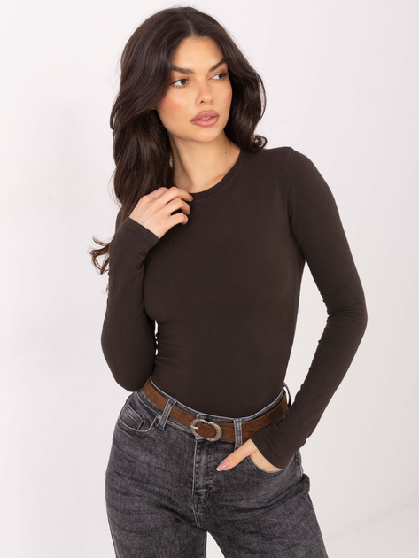Czekoladowa damska bluzka basic z bawełny