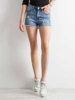 Szorty jeansowe niebieskie z perełkami