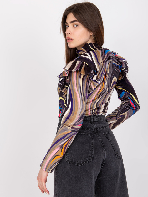 Czarna welurowa bluzka z długim rękawem Lina