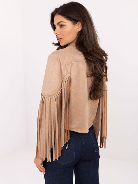 Beżowa zamszowa kurtka z dżetami