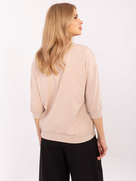 Hurt Beżowa casualowa bluzka z haftem w kwiaty