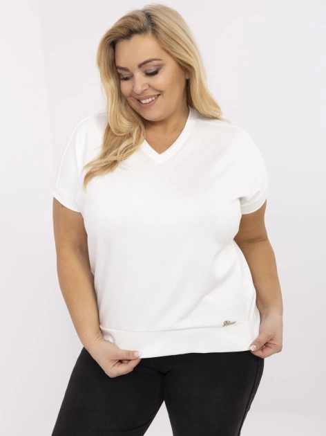 Ecru damska bluzka plus size z krótkim rękawem
