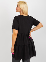 Hurt Czarna długa bluzka plus size basic z falbaną