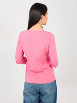 Różowa bluzka basic z długim rękawem RUE PARIS 