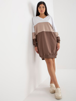 Hurt Weiß-braunes Basic-Kleid mit Taschen RUE PARIS