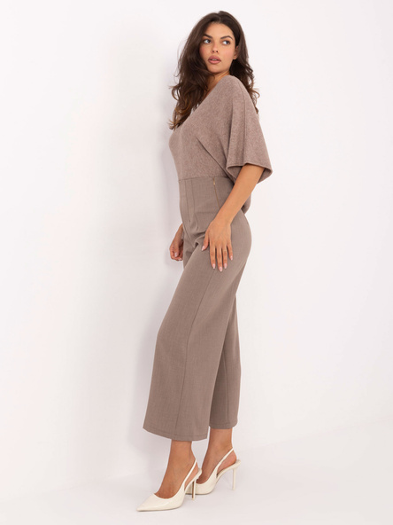 Ciemnobeżowe spodnie kuloty bez kieszeni  RUE PARIS