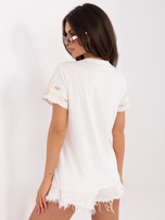 Ecru bawełniana bluzka z haftem na rękawach 