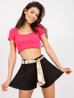 Czarne lniane szorty casualowe z wiązaniem