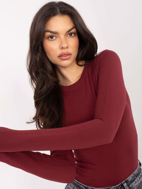 Bordowy dopasowany longsleeve basic z bawełny