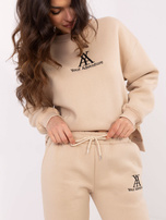 Hurt Beżowy ocieplany komplet dresowy z haftem