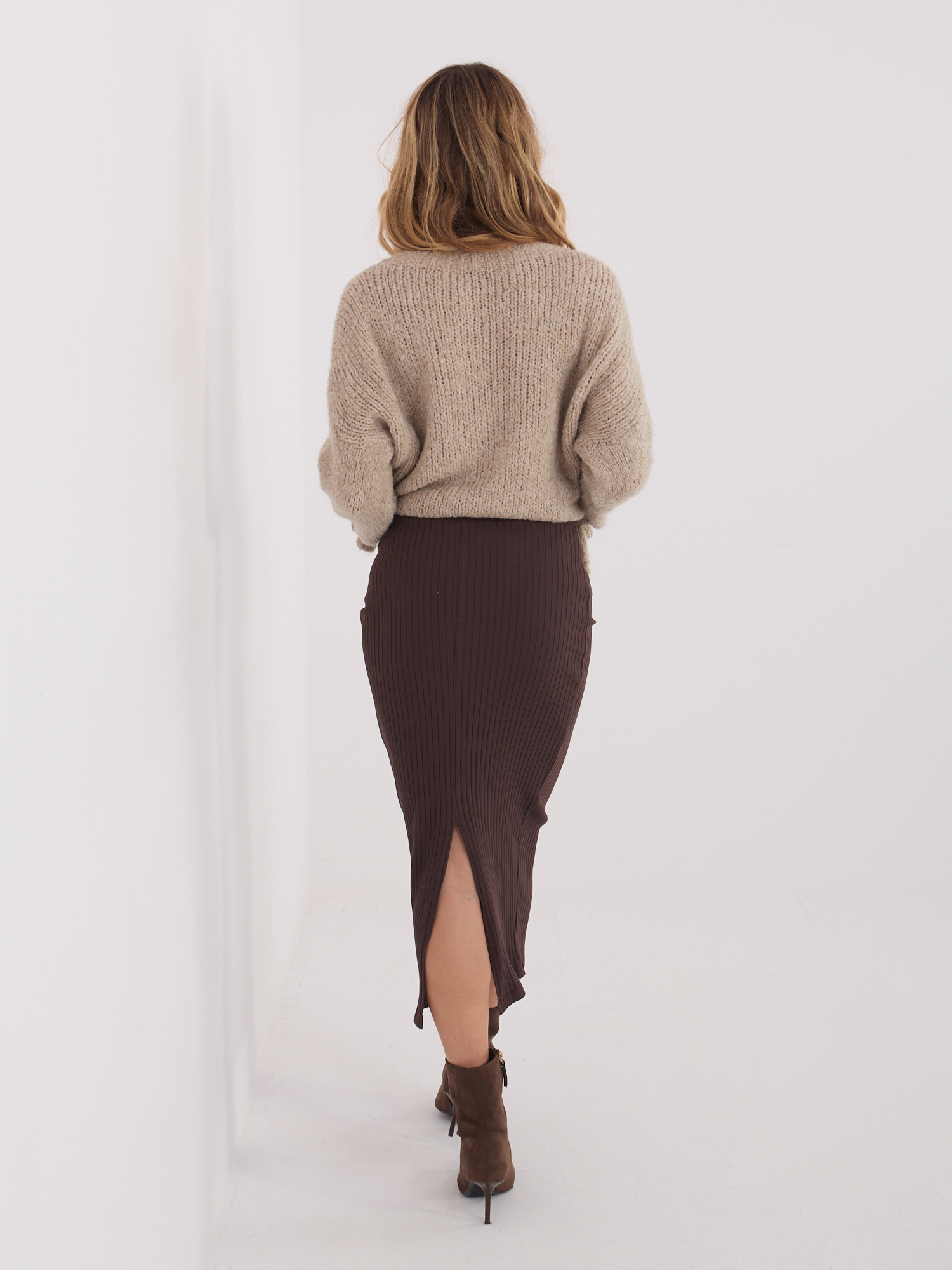 Chocolate striped midi skirt RUE PARIS.