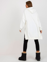 Hurt Ecru długa bluza oversize z kapturem i suwakiem u góry 