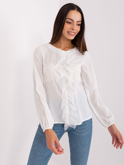 Hurt Ecru damska bluzka wizytowa z aplikacją