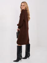 Ciemnobrązowa dzianinowa sukienka z dekoltem V
