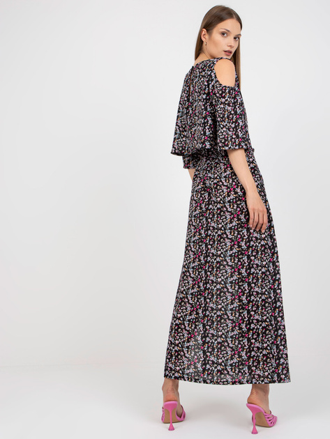 Czarna maxi sukienka w kwiaty z kieszeniami ZULUNA