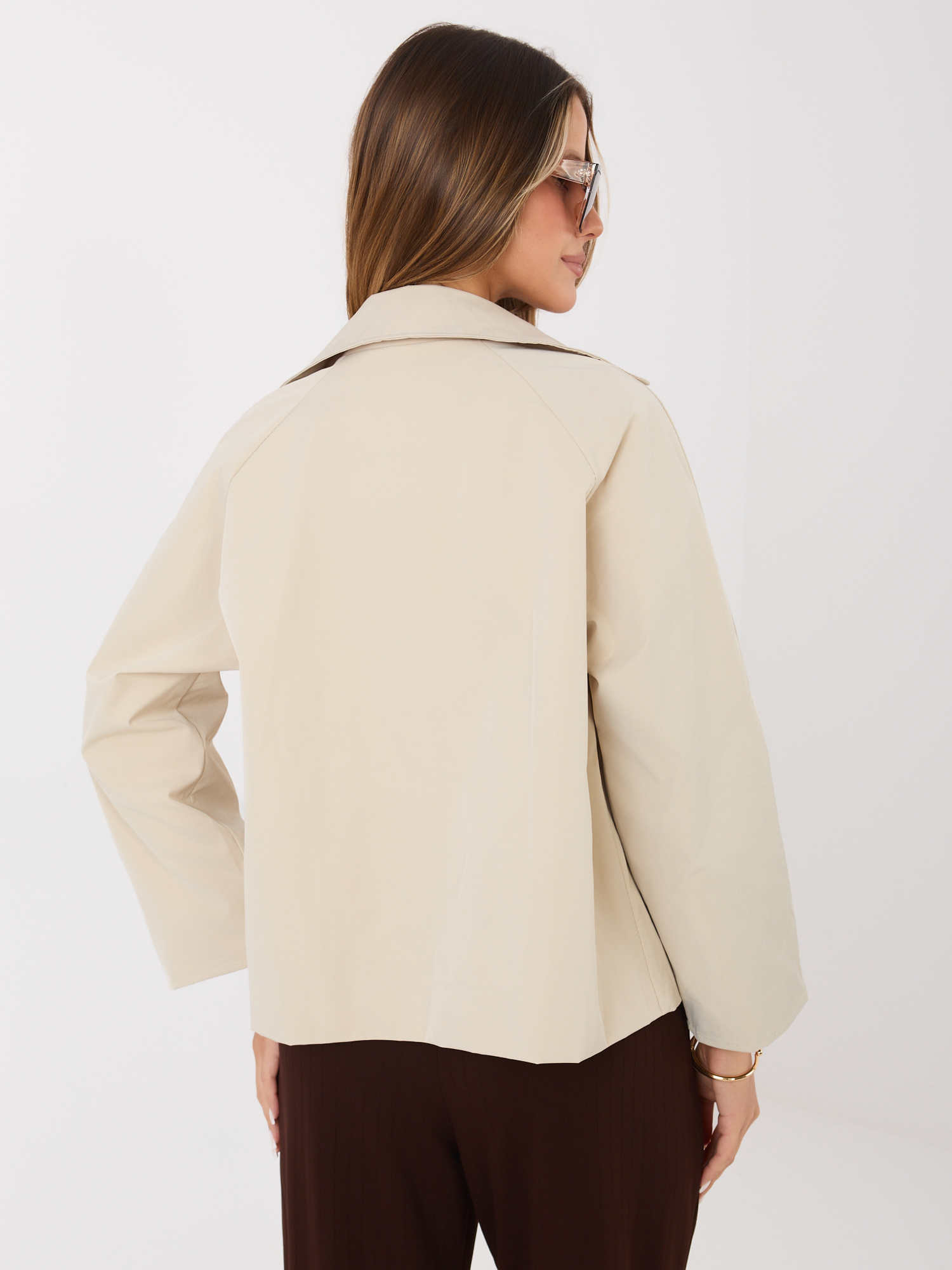 Beżowy przejściowy płaszcz z kieszeniami RUE PARIS 