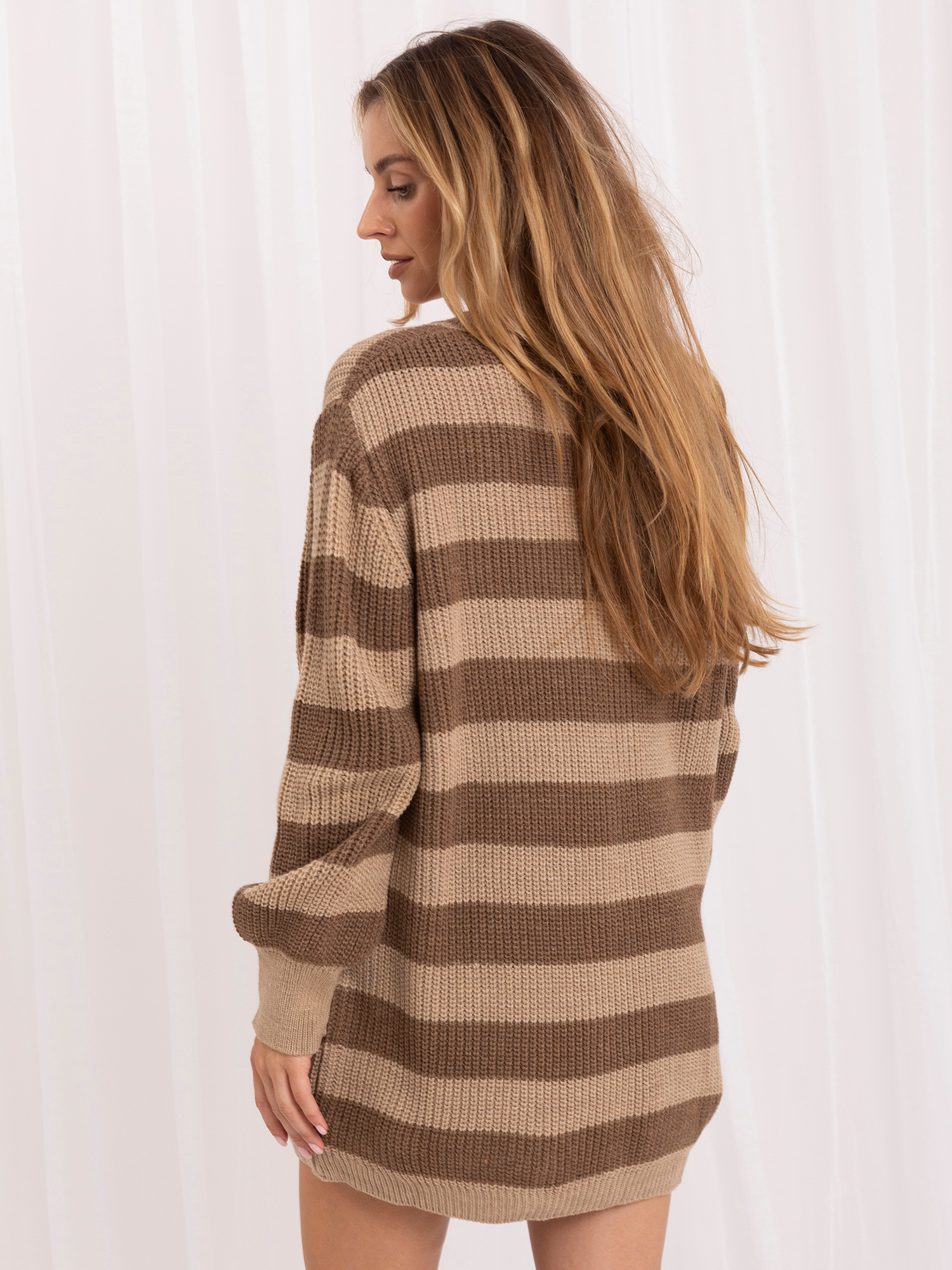 Hurt braun-beige längerer Oversize-Pullover mit Streifen RUE PARIS.
