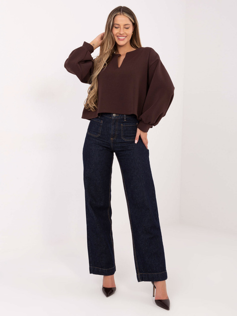 Czekoladowa krótka bluza z dekoltem V