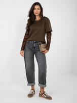 Czekoladowa damska bluzka oversize z koronką