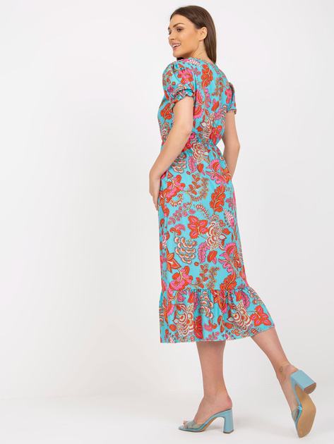 Niebieska midi sukienka z printem i rozcięciem