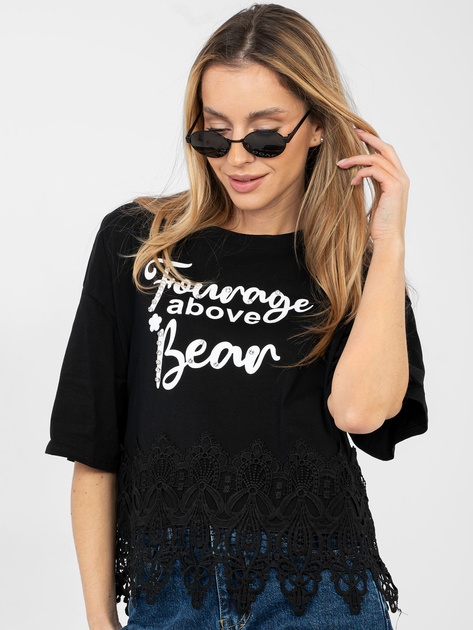 Czarna bawełniana bluzka z napisami