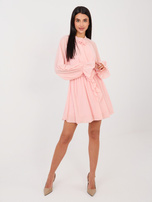 Brzoskwiniowa sukienka z bufiastym rękawem RUE PARIS 