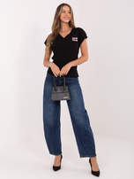 Czarna damska bluzka z haftowanym napisami