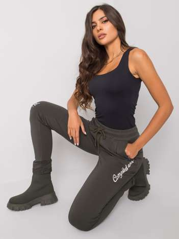 Khaki spodnie dresowe z napisami Haylee