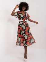 Hurtownia Czarno-czerwona długa sukienka damska z printem