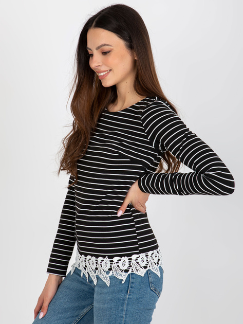 Hurtownia Czarna damska bluzka w paski z koronką