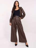 Brązowe skórzane spodnie z paskiem RUE PARIS