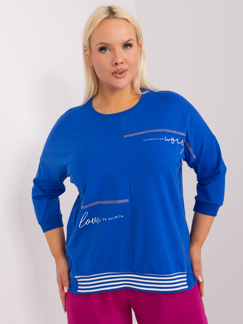 Hurt Kobaltowa damska bluzka plus size z napisami