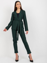 Hurt Ciemnozielona marynarka od garnituru z kieszeniami i paskiem