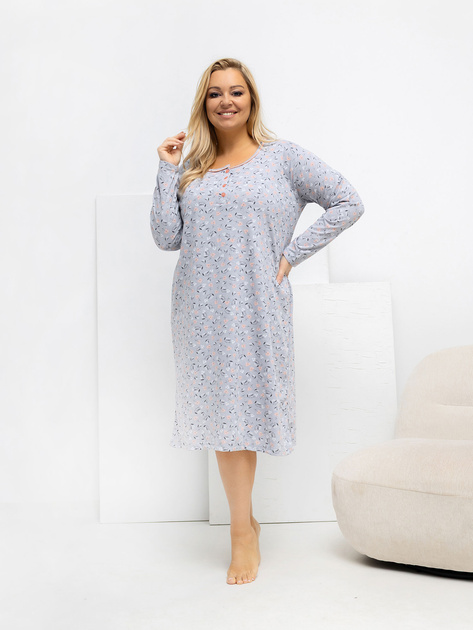 Szara nocna koszula plus size w kwiaty