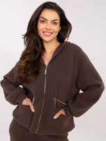 Brązowy swetrowy komplet z rozpinaną bluzą 