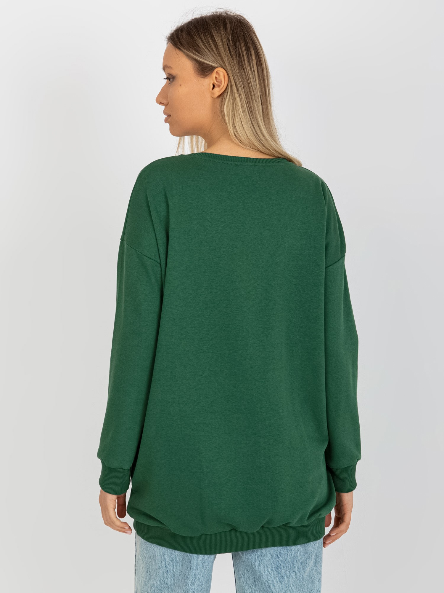 Hurtownia Ciemnozielona długa bluza basic z bawełny  