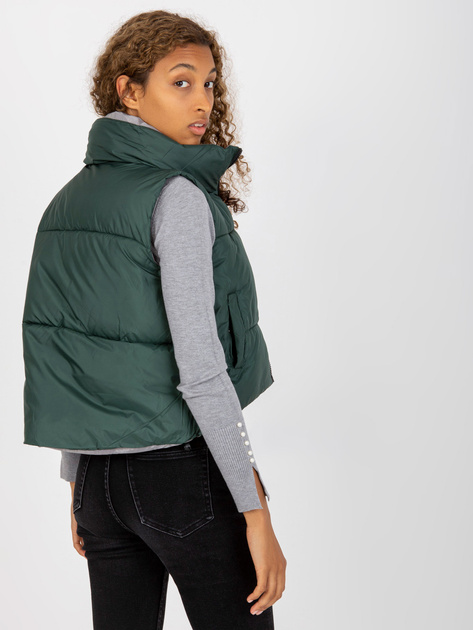 Hurtownia online Ciemnozielona pikowana kamizelka puchowa