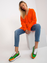 Hurt Pomarańczowy sweter rozpinany z ozdobnymi guzikami RUE PARIS