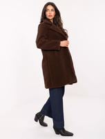 Brązowy ciepły płaszcz baranek z kieszeniami