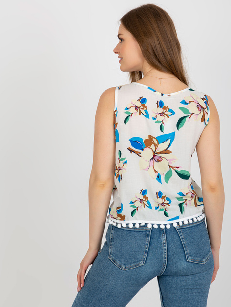Hurt Biała bluzka w kwiaty z ozdobnym wykończeniem