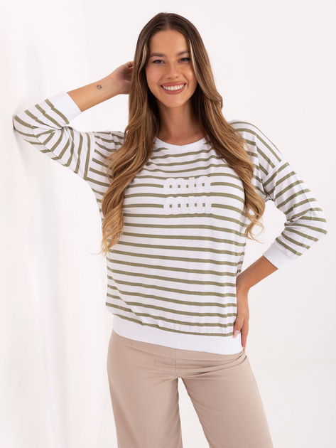 Biało-oliwkowa damska bluzka z napisem