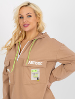 Hurtownia Camelowa dłuższa bluza plus size z kapturem