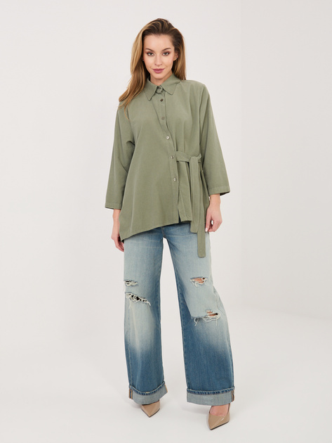 Khaki asymetryczna koszula z sztruksu RUE PARIS