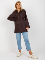 Hurt Ciemnobrązowy płaszcz o kroju marynarki z kieszeniami