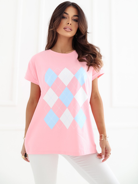 Jasnoróżowa bawełniana bluzka z krótkim rękawem