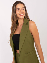 Oliwkowa elegancka kamizelka z kołnierzem RUE PARIS